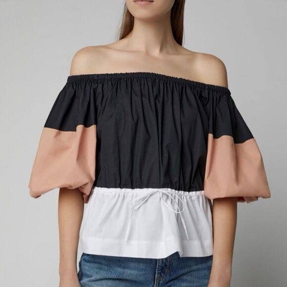 STAUD Women’s Juillet Colourblock Off-The-Shoulder Peplum Top - Picture 1 of 13